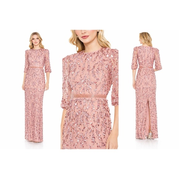 Mac Duggal 93790 Rosewood Embellished Column Gown 3/4 Sleeves Size 6 $598 - Picture 5 of 6